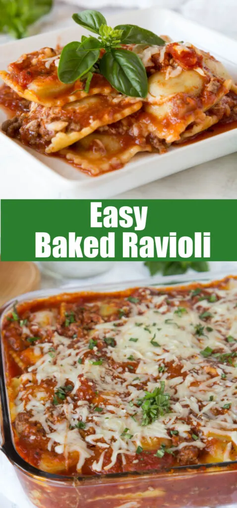 baked ravioli close up for pinterest