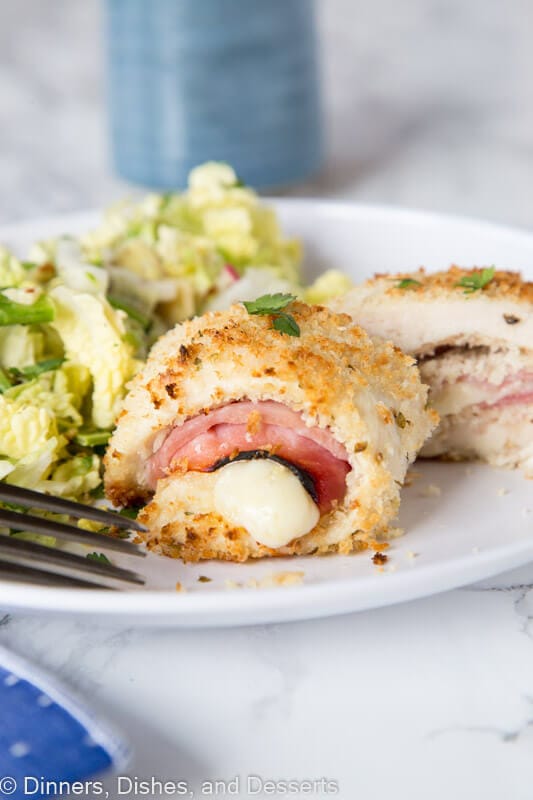 A plate of food, with Chicken and Cordon bleu