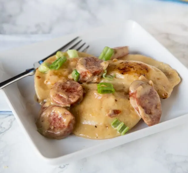 Pierogie Sausage Skillet - take a little shortcut from the store and turn pierogies into a quick and easy hearty meal with your favorite smoked sausage.