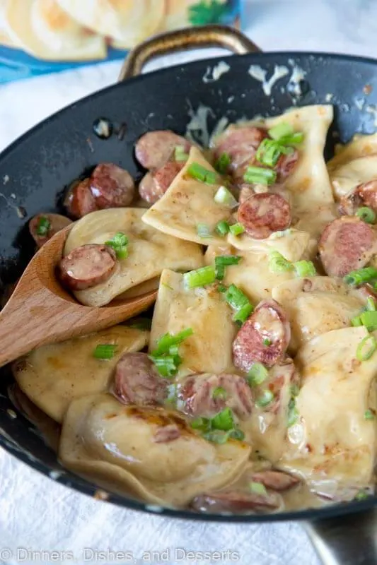 Pierogie Sausage Skillet - take a little shortcut from the store and turn pierogies into a quick and easy hearty meal with your favorite smoked sausage.