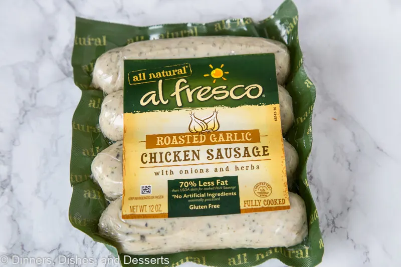A close up package of al freso chicken sausage