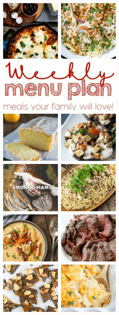 Weekly Meal Plan Week 91 - 10 great bloggers bringing you a full week of recipes including dinner, sides dishes, and desserts!