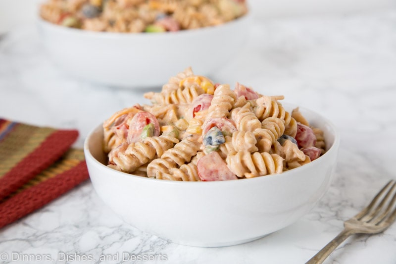 a bowl of taco pasta salad