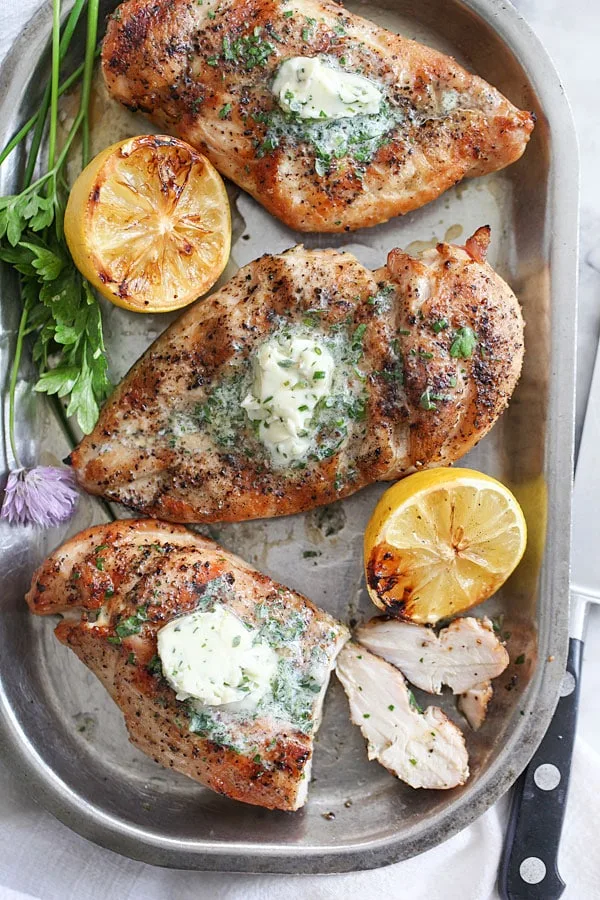 Grilled Chicken Breasts with Chive Herb Butter {Foodie Crush}