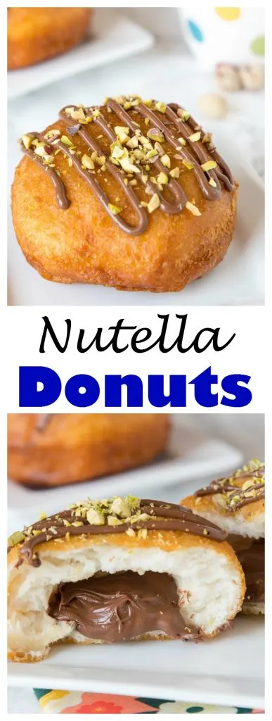Nutella Donuts Recipe - make your own donuts at home using biscuits! They fry up quickly and are super easy. Filled with Nutella and topped with pistachios.