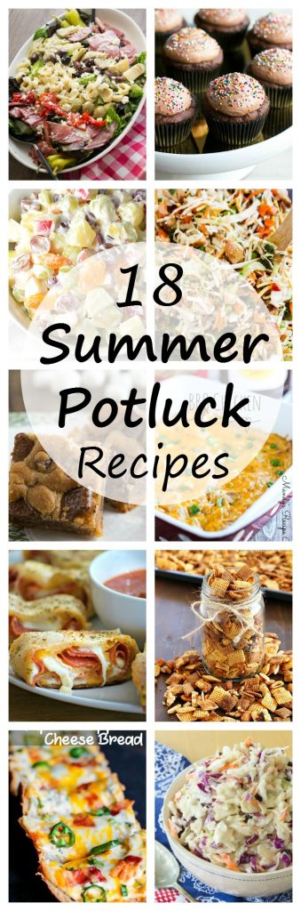 Summer Potluck Recipes - Are you looking for something to bring to a potluck this summer. Here we have 18 potluck recipes for you to try! Salads, desserts and more.