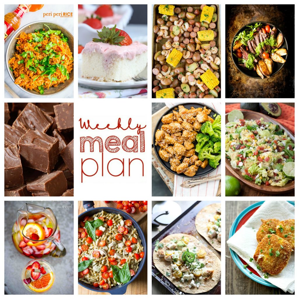 Weekly Meal Plan Week 100 - 10 great bloggers bringing you a full week of recipes including dinner, sides dishes, and desserts!