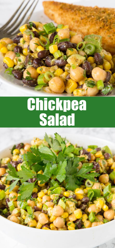close up chickpea salad for pinterest