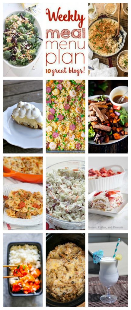 Weekly Meal Plan Week 102 – 10 great bloggers bringing you a full week of recipes including dinner, sides dishes, and desserts!