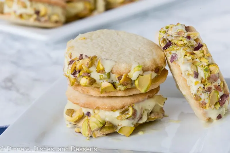 pistachio cookies with pistachio ice cream on a plate