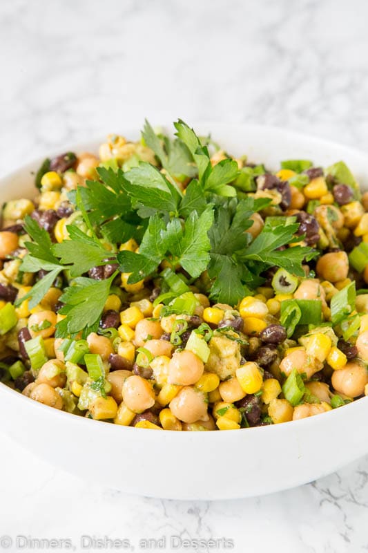 A bowl of food, with Chickpea and Salad