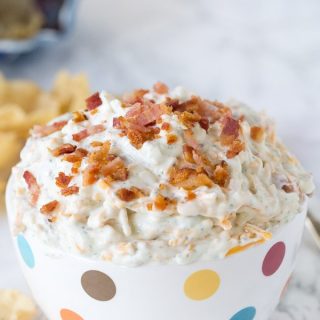 Cheddar Bacon Ranch Dip - just a handful ingredients make this super easy dip. Great for parties, picnics, on the go, or just about anytime!