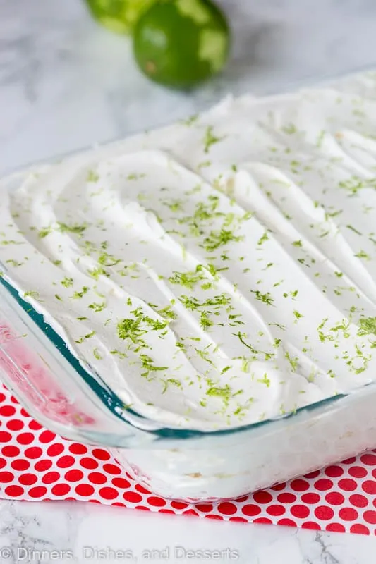 key lime icebox cake in the pan on a table