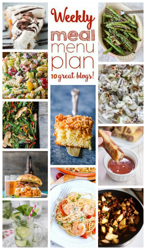 Weekly Meal Plan Week 106– 10 great bloggers bringing you a full week of recipes including dinner, sides dishes, and desserts!