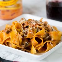 Pappardelle Pasta in Mushroom Sauce - a hearty thick cut pasta in a classic mushroom sauce. Inspired by Italy, made at home in under 30 minutes! 