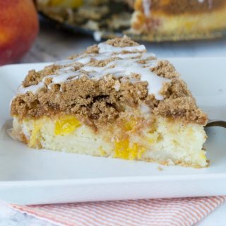 Peaches and Cream Coffee Cake - Fresh peaches give a bright and delicious twist to classic coffee cake. Enjoy with breakfast, coffee, dessert, or just because!