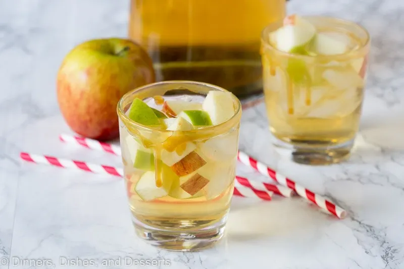 A glass with Apple and Sangria