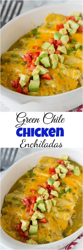 Green Chile Chicken Enchiladas - this super easy chicken enchilada recipe is loaded with chicken, cheese and topped with a green chile sauce!