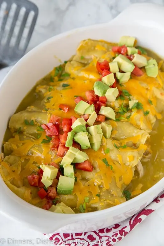 Chicken Enchiladas - topped with green chile sauce