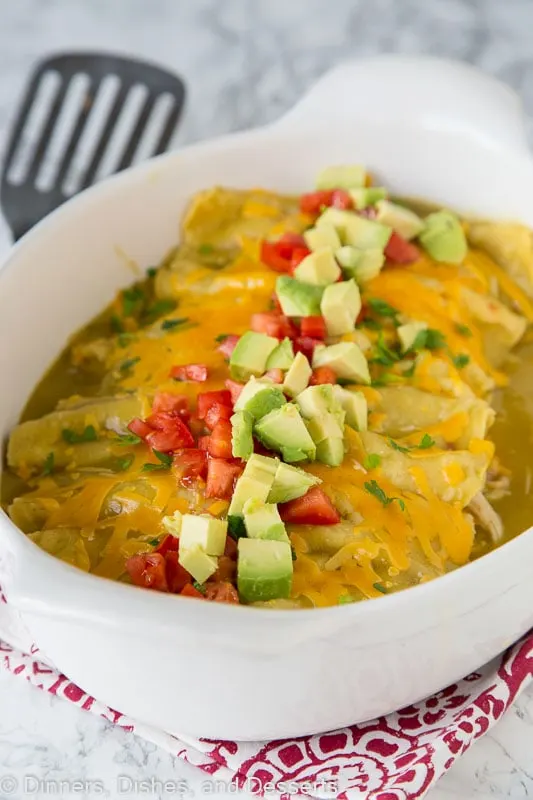 Green chicken enchiladas - use up leftover salsa verde chicken to make these easy chicken enchiladas