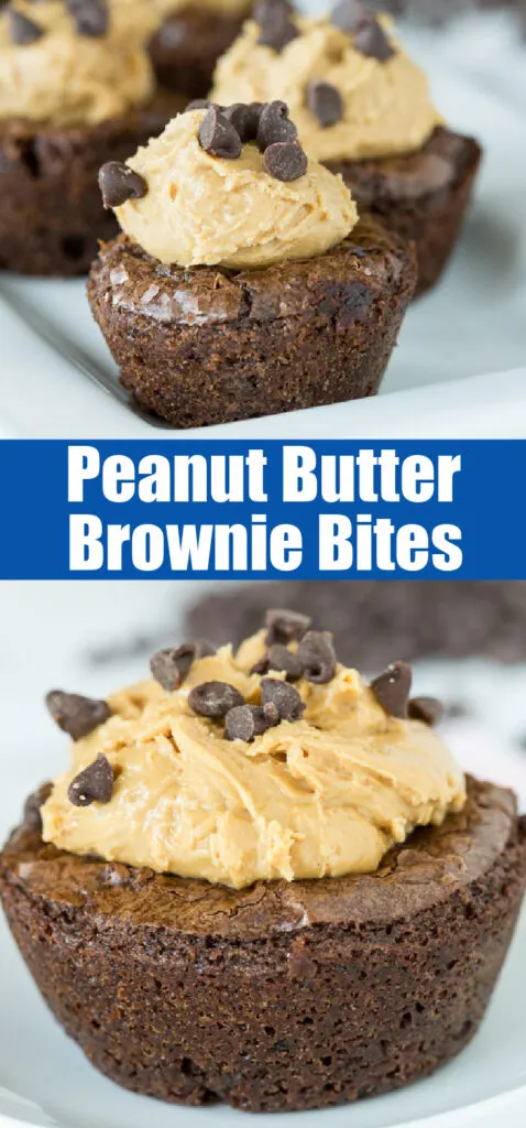 close up peanut butter brownie bites for pinterest