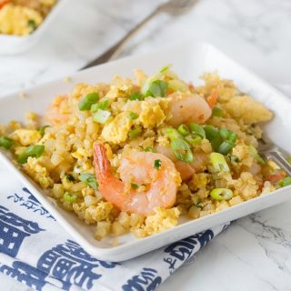 Cauliflower Shrimp Fried Rice – A healthy version of a Chinese take-out favorite! Ready in minutes and you don’t have to feel any guilt about fried rice again!