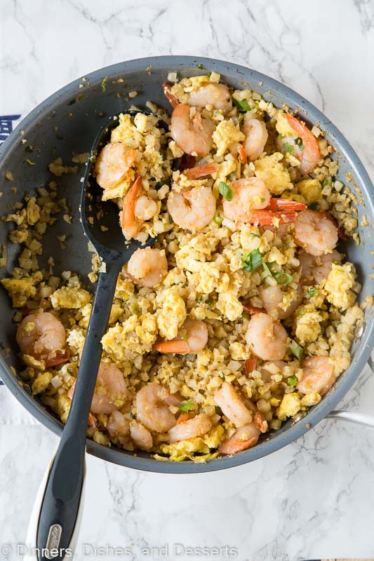 Cauliflower Shrimp Fried Rice – A healthy version of a Chinese take-out favorite! Ready in minutes and you don’t have to feel any guilt about fried rice again!