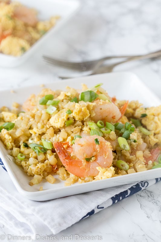 Cauliflower Shrimp Fried Rice – A healthy version of a Chinese take-out favorite! Ready in minutes and you don’t have to feel any guilt about fried rice again!