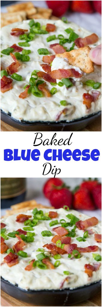 blue cheese dip topped with green onions and bacon in a dish
