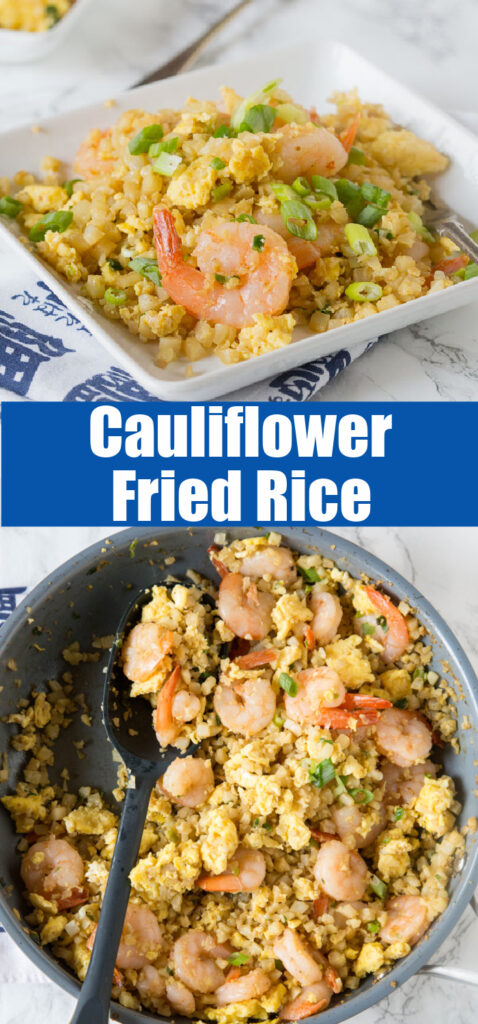 cauliflower fried rice close up for pinterest pin