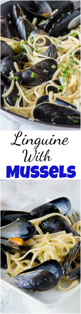A bowl of food, with Mussel and Pasta