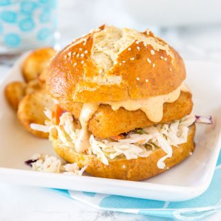 Spicy Fish Sandwich - Crispy fish sandwich with creamy coleslaw and a spicy tarter sauce. Easy dinner recipe for night of the week. 