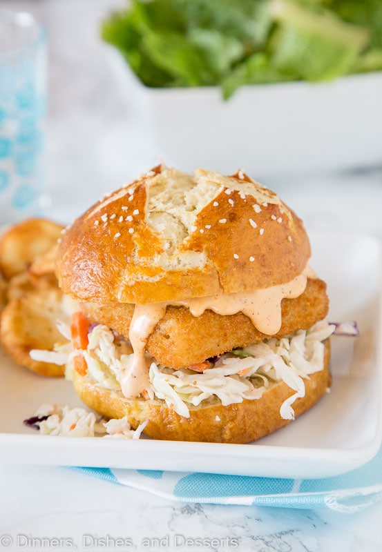 Spicy Fish Sandwich - Crispy fish sandwich with creamy coleslaw and a spicy tarter sauce. Easy dinner recipe for night of the week. 