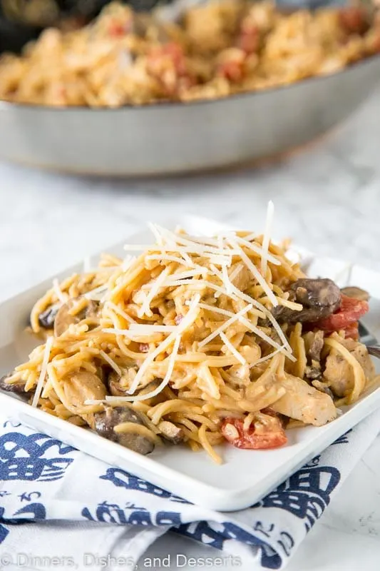 Creamy Tuscan Chicken Pasta - a super easy chicken pasta recipe that you can make any night of the week. Simple ingredients, just a few minutes, and dinner is done. 