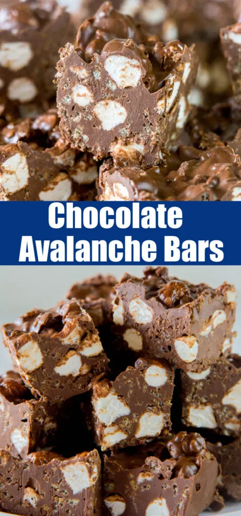 close up chocolate avalanche bars for pinterest