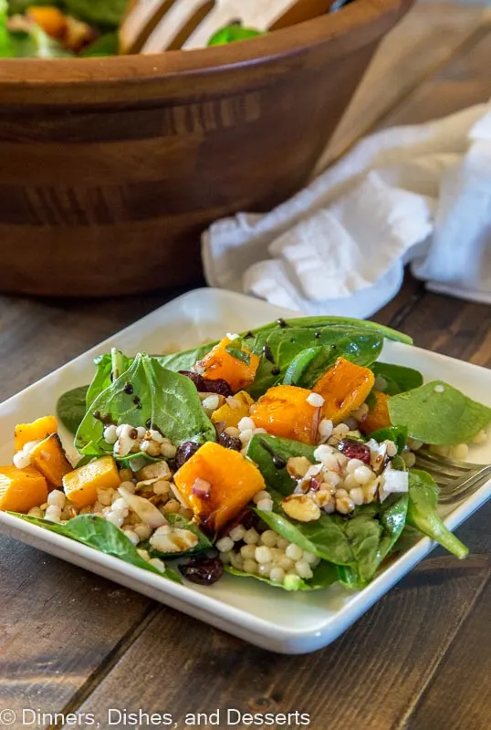 Fall Couscous salad - israeli couscous salad with butternut squash, spinach, cranberries and pecans!