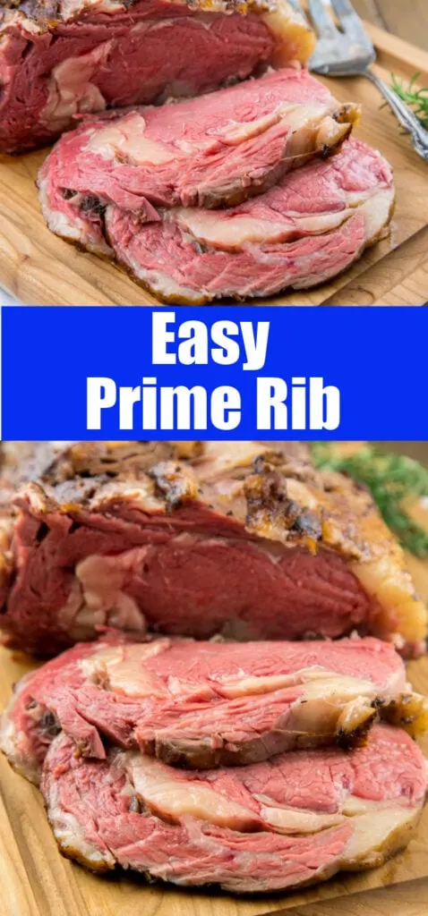 sliced prime rib on cutting board