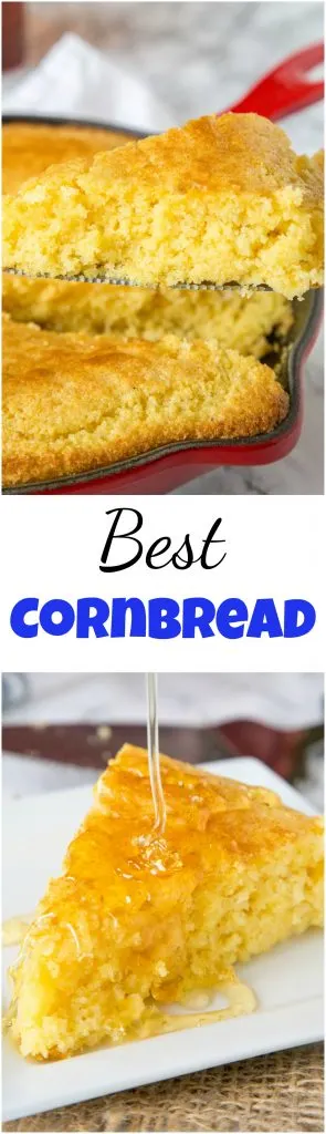 Best Cornbread Recipe- a sweet cornbread recipe that you can make in a skillet, a baking dish or even in a muffin tin. Stop searching, this will become your go to corn bread! #cornbread #recipe #sides #bread