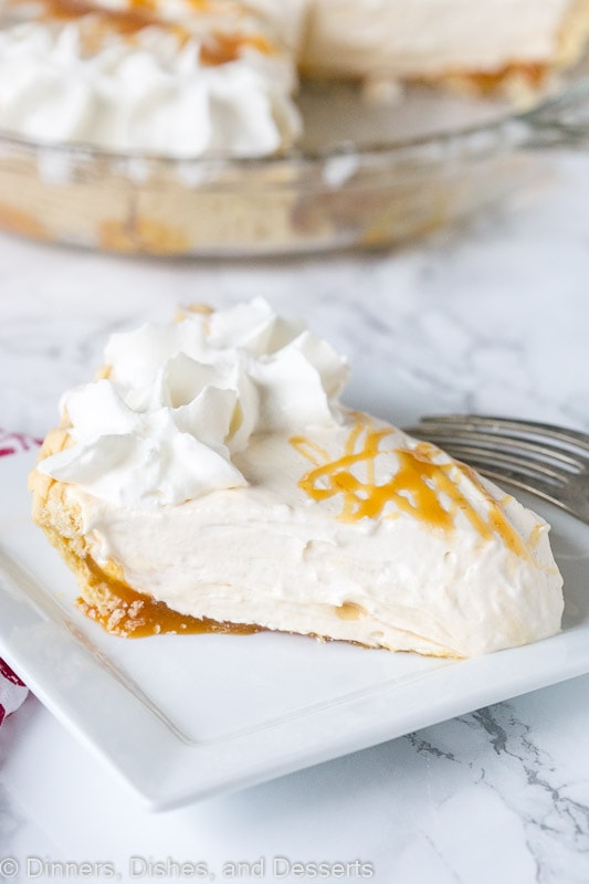Vanilla Caramel Pie - starts out like a cream cheese pie, but gets even better with all that caramel!