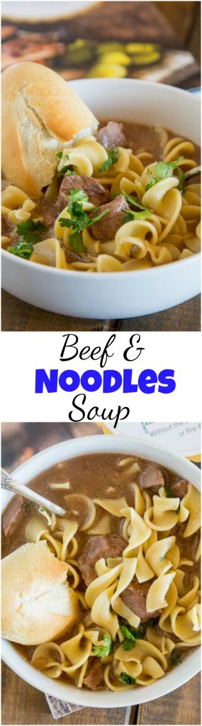 Beef and Noodles Soup - use the crock pot to make this super easy soup recipe. Tender beef, noodles, and a delicious broth make for a comforting soup. #recipe #food #soup #beef #noodles #crockpot #crockpotsoup #slowcooker #comfortfood #dinner