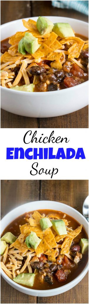Chicken Enchilada Soup - get all the flavor of your favorite chicken enchiladas in a hearty soup you can make in minutes!  #soup #dinner #comfortfood #easydinner #dinnerideas #quickdinner #enchiladasoup #chickenenchilada #food #recipe #comfortfood
