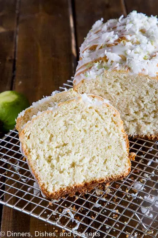 A piece of coconut lime quick bread