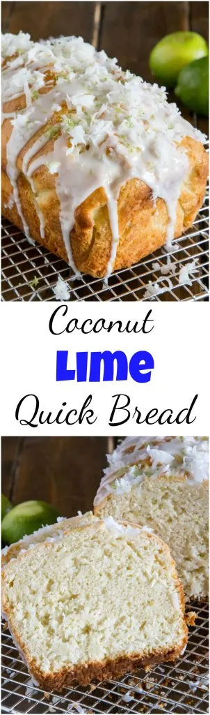 Coconut Lime Quick Bread - soft and tender coconut bread with hints of lime, topped with a lime glaze and flakes of sweetened coconut. #food #recipe #quickbread #bread #baking #coconut #lime 