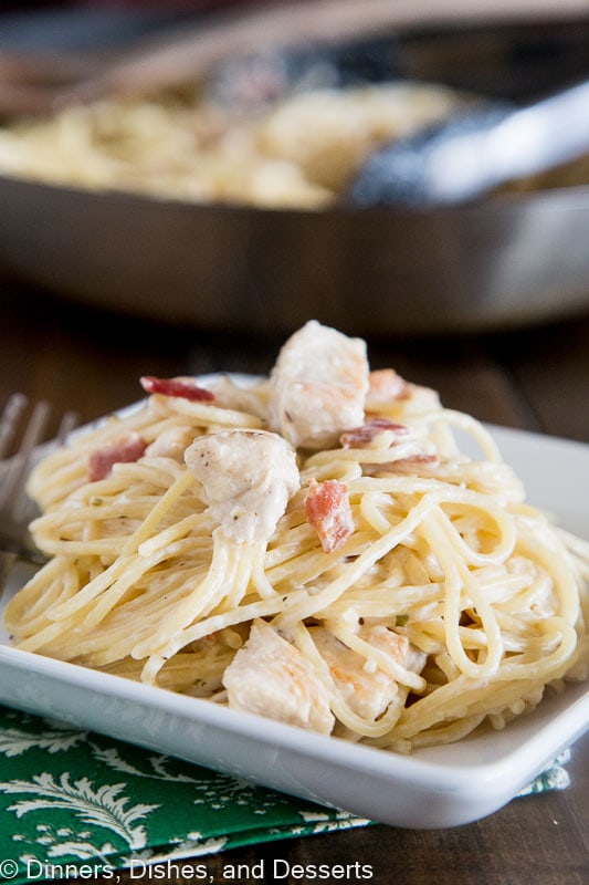 Creamy Chicken Pasta Recipe - Get dinner on the table fast with this super easy chicken pasta, that you don't even have to feel guilty about eating!  No butter or heavy cream!