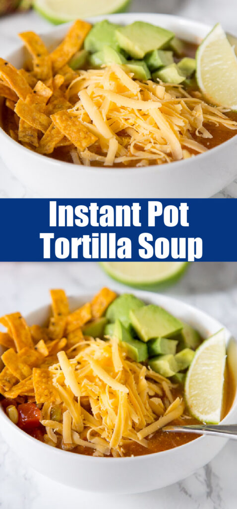 close up tortilla soup in a white bowl