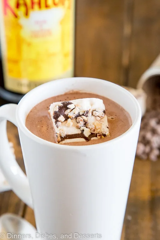 Kahlua Hot Chocolate - warm up with this easy homemade hot chocolate that is spiked with Kahula! Perfect after a day on the slopes or just because you want a special treat! 