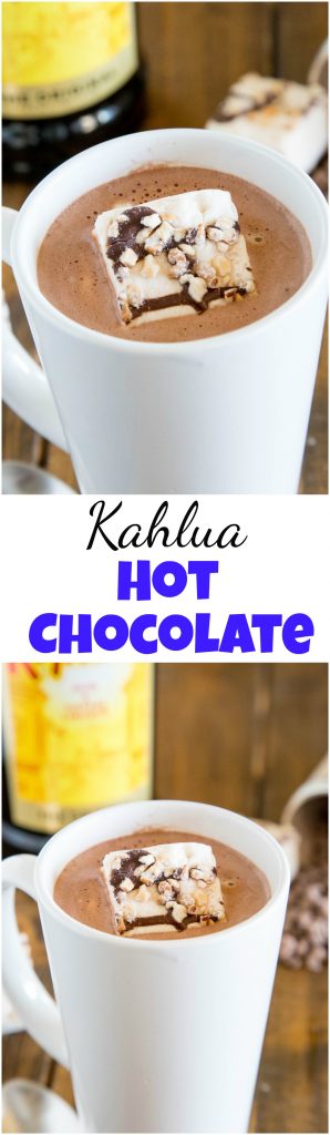 Kahlua Hot Chocolate - warm up with this easy homemade hot chocolate that is spiked with Kahula! Perfect after a day on the slopes or just because you want a special treat! #drinks #goodcall #kahlua #drink #recipe #hotchocolate #spikedhotchocolate #alcohol #cocktail #drinkup