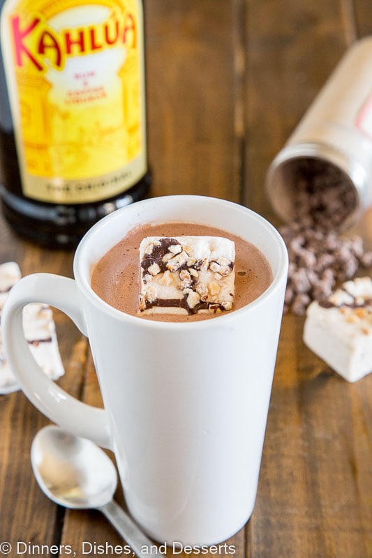 Kahlua Hot Chocolate - warm up with this easy homemade hot chocolate that is spiked with Kahula! Perfect after a day on the slopes or just because you want a special treat! 