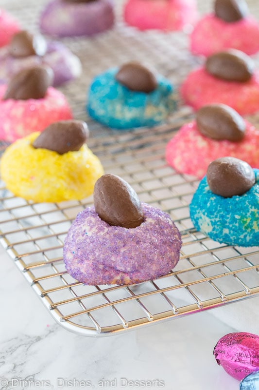 cookies in a cooling rack with chocolate eggs