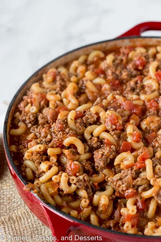 old fashioned goulash in pan